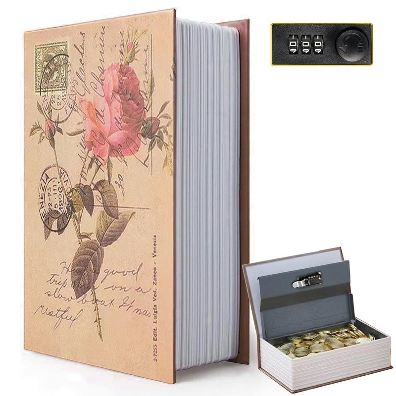 FOWSEEK Decorative Book Safe Box with Combination Lock  Vintage Faux Book Hidden Safe for Decoration  Secret Diversion Book Safe Storage Box for Home Office Caf? Bookshelf (9.5""?6""?2.2"") - Image 1